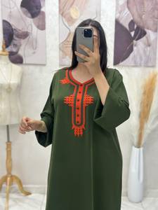 Moroccan Gandoura <b>Kaftan</b> Abaya Dress Women Long Sleeve Embroidered Maxi Gown Silk V Neck Flared Hem <b>Summer</b> Dubai Wear - Product Image 3