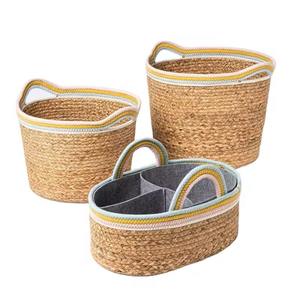 Panier en jacinthe d'eau avec bordure en coton de différentes couleurs, panier de rangement fait main, vente en gros, écologique, fabriqué au Vietnam - Product Image 6