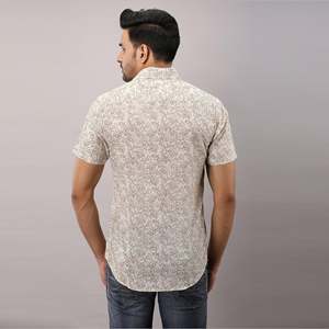 Beige Regular Men's Cotton Printed <b>Shirt</b> <b>Button</b>-Up Collar Short Sleeves Breathable Poplin Fabric New Condition Digital Single - Product Image 5