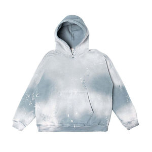 เสื้อฮู้ดดี้ย้อมสีแบบแอซิดวอชขายส่งยอดนิยม สีดำล้วน สไตล์สตรีทแวร์ใหม่สำหรับผู้ชาย - Product Image 1