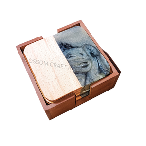 Posavasos de resina epoxi y madera multicolor de lujo, posavasos decorativos para el hogar y la Oficina con soporte, producto artesanal de resina - Product Image 1