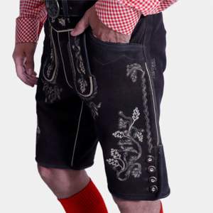 กางเกงขาสั้นหนังบาวาเรียแท้แบบดั้งเดิมพร้อมลายปักสำหรับเทศกาล Oktoberfest - Product Image 4
