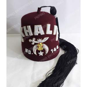 หมวก shriner กับทองแท่งและพลอยเทียมพร้อมที่ใส่พู่หมวก shriner สีเบอร์กันดี FEZ - Product Image 1