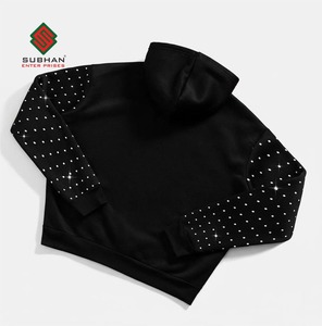 Sweat à capuche unisexe en polaire tricotée imperméable et respirante avec étoile en strass noir, 100% coton, pull scintillant - Product Image 2