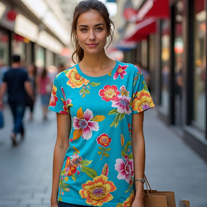 2024 camisetas de manga corta con serigrafía para mujer, camisetas ligeras de cuello redondo con estampado Digital de algodón y poliéster para mujer - Product Image 6