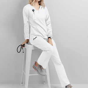 Anti-rides à manches longues haut col en v médecin soins infirmiers Scrubs survêtement ensembles gommage médical costumes uniformes d'hôpital unisexe Spandex - Product Image 4
