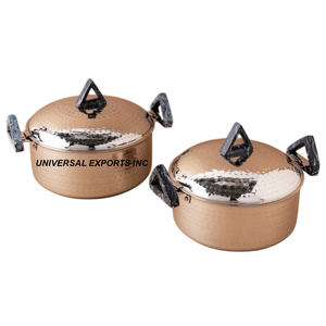 Double Wall Gold Finished Hotpot Superior Quality Handmade Casserole High Quality Designer New Metal <b>Food</b> <b>Warmer</b> - Product Image 4