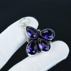 Pendentif en argent sterling 925 avec améthyste, fait main, en forme de goutte, bijoux pour la fête de Pâques, la fête des mères, les anniversaires, cadeaux pour femmes et enfants - Product Image 4