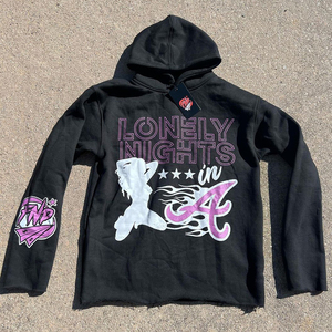 100% Cotton Regular Fit Dropped Shoulders Pullover Style Cross Neckline Ribbed Hem Cuffs Jet <b>Black</b> Winter Beaded Hoodie - Product Image 3