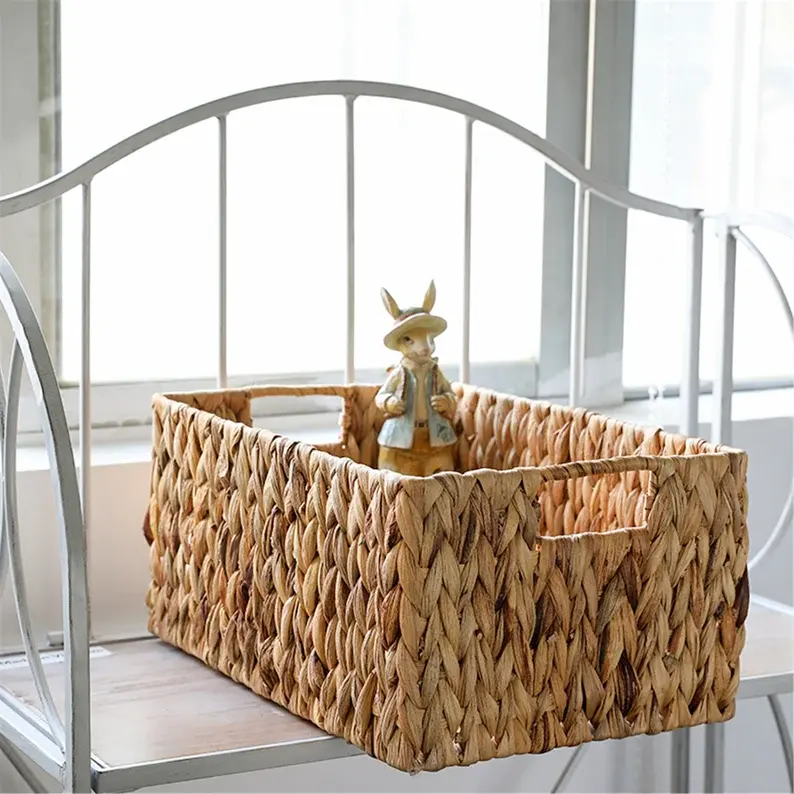 High-quality rattan basket 100% natural hand-woven fruit bread rectangular wicker storage basket for home