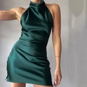 Halter Neck Mini Short Dresses Sexy Club Women 2023 Silk Satin Slimming Backless Dress