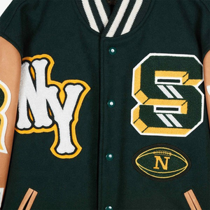 Chaqueta de Béisbol Otoñal con Logotipo Personalizado OEM para Hombre, Parches Bordados, Manga de Cuero, Chaqueta Deportiva Universitaria para Hombre - Product Image 6