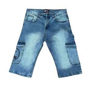 กางเกงยีนส์ขาสั้นลำลองผู้ชาย สีซีด ทรงกลาง เอวกลาง ปักลาย ระบายอากาศได้ดี สไตล์สตรีทแวร์ สำหรับฤดูร้อนและฤดูใบไม้ผลิ - Product Image 1