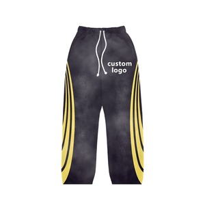 Custom Embroidery Logo Winter Streetwear Breathable Acid Washed Distressed 400g Tracksuits 100% Cotton Patch <b>Sweatpants</b> <b>Set</b> Men - Product Image 2