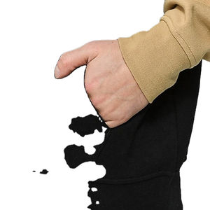 Sweat à capuche de style baseball gris et noir de grande taille pour hommes avec manches raglan et ourlet de manchette Pull deux tons antibactérien respirant - Product Image 5