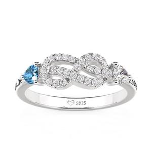 Bague de mariage Jeulia personnalisée avec double cœur et pierre de naissance, zircon et plaqué rhodium - Product Image 2
