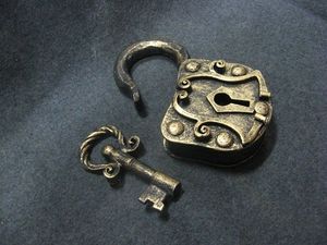 Heavy duty iron <b>lock</b> and matching key designed for old <b>wooden</b> <b>boxes</b> vintage cabinets or rustic style furniture - Product Image 4