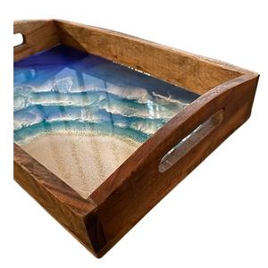 Best Demanding Home Kitchen and Table Top Quality Wood & Resin Serving Tray Handmade Finishing Custom Size for Rectangular Shape - Product Image 4