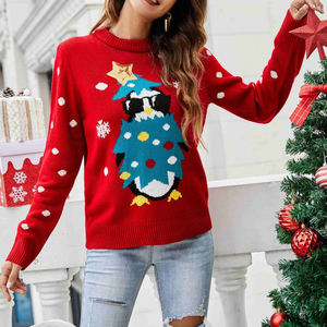 Suéter Navideño de Punto Floral Informal de Invierno Nórdico Rústico para Mujer, Talla Grande, Diseño Personalizado OEM ODM con Estampado de Reno y Copos de Nieve - Product Image 2
