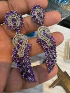 Pendientes de Plata de Ley 925 con tachuelas finas, diamantes naturales y piedras preciosas de amatista, pendientes elegantes con diamantes - Product Image 6