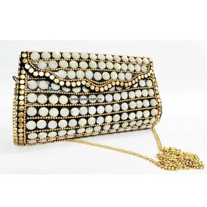 Elegante bolso de mano de nácar con marco de metal hecho a mano Para Boda y fiesta para mujer - Product Image 1