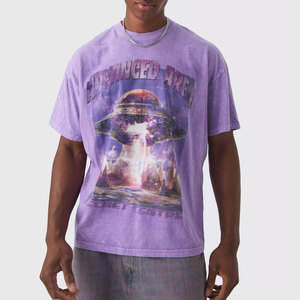 Moda personalizada ácido lavado camiseta hombres de gran tamaño Vintage camiseta impresa 100% algodón verano ácido lavado camiseta - Product Image 1