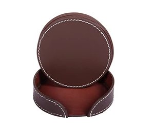Posavasos decorativos absorbentes de cuero PU redondos impermeables personalizados con tema único para taza de café con Base de corcho - Product Image 6
