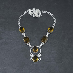 Collier en argent sterling avec perle d'eau douce de forme poire en quartz fumé créé en laboratoire, 18 pouces, pour cadeau de mariage - Product Image 4