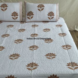 Wholesale Eco-Friendly Knitted Hand Block Printed Cotton <b>Quilted</b> Bedspreads Bedcover - Product Image 5