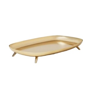 Sirviendo Metal Forma personalizada Decoración para el hogar Nuevo diseño Mesa cuadrada Latón dorado con bandeja de 4 Patas - Product Image 1