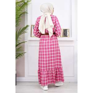 Robe Hijab Décontractée à Carreaux et Volants, Style Basique Modeste, Longueur Ras du Sol, en Mousseline, Simple et Tendance, pour Quotidien, Islamique, Été, Fête, Motif Floral, ODM - Product Image 5