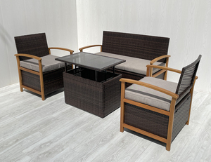 Juego de Muebles de Ratán de Primera Calidad para Exteriores, Hecho en Vietnam, 4 Piezas con Cojín Gris para Jardín, Sala de Estar, Diseño Contemporáneo - Product Image 2