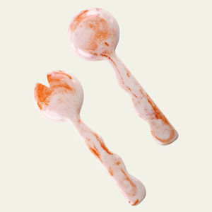 Ensemble de serveurs à salade en résine orange de haute qualité, manche ondulé, dernière vaisselle de cuisine, cuillère de service en acrylique, accessoire de traiteur - Product Image 1