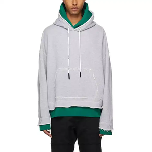 เสื้อฮู้ดผ้าฝรั่งเศสทรงหลวมแบบสวมหัวมีฮู้ดสองชั้นแบบมีขอบและกระเป๋า - Product Image 1