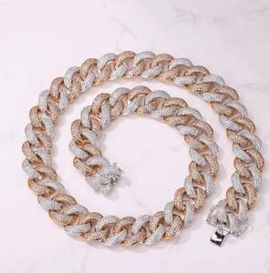 Cadena Cubana de Dos Tonos de 18 mm, Cadena Cubana de Moissanita, Acero Inoxidable 925, Colgantes y Dijes Finos - Product Image 1