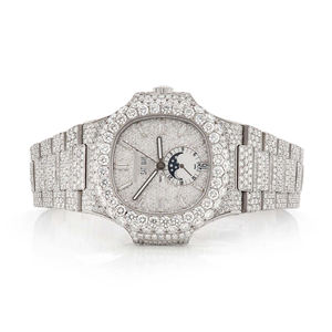 Montre en acier inoxydable avec mouvement à quartz, sertie de moissanite, bracelet de 20 mm, design tendance - Product Image 1