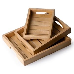 Plateau de service design en bois naturel ensemble de 3 pièces aspect naturel décoratif Technologie artisanale - Product Image 3