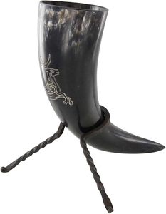 Juego de 3 cuernos para beber vikingos genuinos hechos a mano, nuevo soporte grande de hierro para hombres y mujeres, estilo náutico Animal para cerveza Mead Ale - Product Image 5