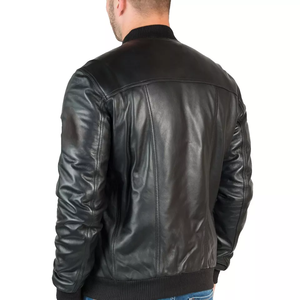 แจ็กเก็ตบอมเบอร์หนังคุณภาพสูงสำหรับผู้ใหญ่ในฤดูหนาวมีซิปปิดโลโก้ที่กำหนดเองตัวเลือกคอตั้งสไตล์สตรีทสูง - Product Image 5