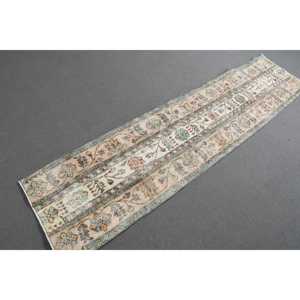 1.8x8 ft Vintage Rug, <b>Brown</b> Plants & trees Turkish <b>Wool</b> Rug - Product Image 3