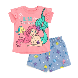 Conjunto de 2 Piezas de Verano para Bebés Niñas, Diseño Personalizado, Calidad Premium, 100% Algodón Tejido, Transpirable, Estampado, Cuello Redondo, Manga Corta - Product Image 1