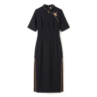 Robe Qipao noire, robe Cheongsam, robe de carrière pour femmes, Qipao moderne, robes pour femmes, tenue de bureau pour femmes
