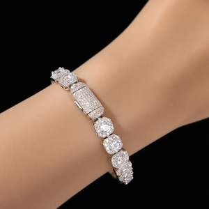 สร้อยข้อมือเทนนิสวงแหวนเพชร VVS Moissanite กำไลข้อมือฮิปฮอปหรูหราสีเงิน925 - Product Image 1