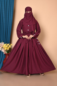Modest Cotton Blend Self Design Burqa with <strong>Hijab</strong> Muslim Women Dress Islamic Clothing Long Sleeve Abaya Gown Dubai Style Outfit