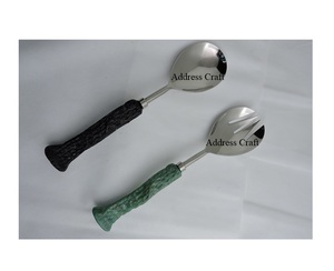 Latest Design <b>Salad</b> Server Set Table Decor High Quality Stainless Steel <b>Salad</b> Serving <b>Spoon</b> and Fork Set Decorative Resin Handle - Product Image 6