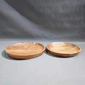 Round Wooden Tray with Raised Edges Smooth Finish Great Price for Rustic Chic Presentation of Dishes & <b>Plates</b> - Product Image 3