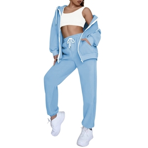 Conjunto de chándales de 2 piezas Sudadera de fitness de lana personalizada con pantalones de chándal con cremallera Trajes de chándal - Product Image 4