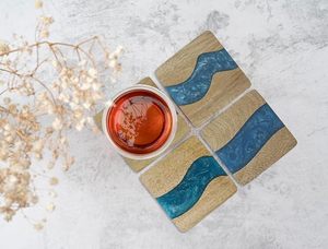 Top Selling Mango Wood Epoxy Resin River Free Coasters With Holder <b>Set</b> Free Coasters by AALIYAN IMPEX - Product Image 3