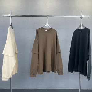 Sweats à capuche unis hommes 100% coton T-shirt unisexe col rond à manches longues sweat - Product Image 5