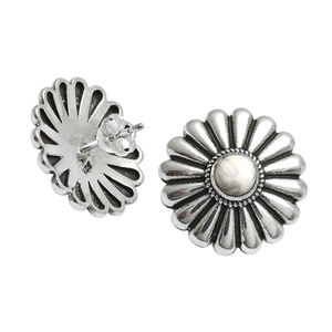 925 plata esterlina blanco turquesa flor bisel conjunto forma redonda minimalista piedras preciosas pendientes de tuerca joyería para mujer - Product Image 1